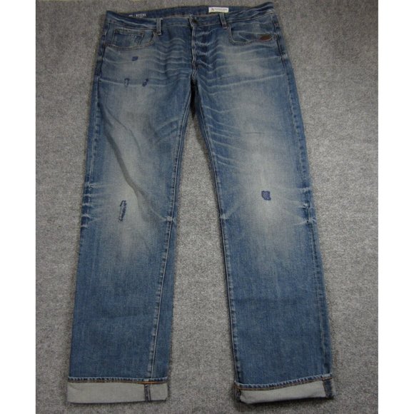 G Raw Jeans Mens 38 Blue Medium Wash Distressed Straight - Picture 3 of 13